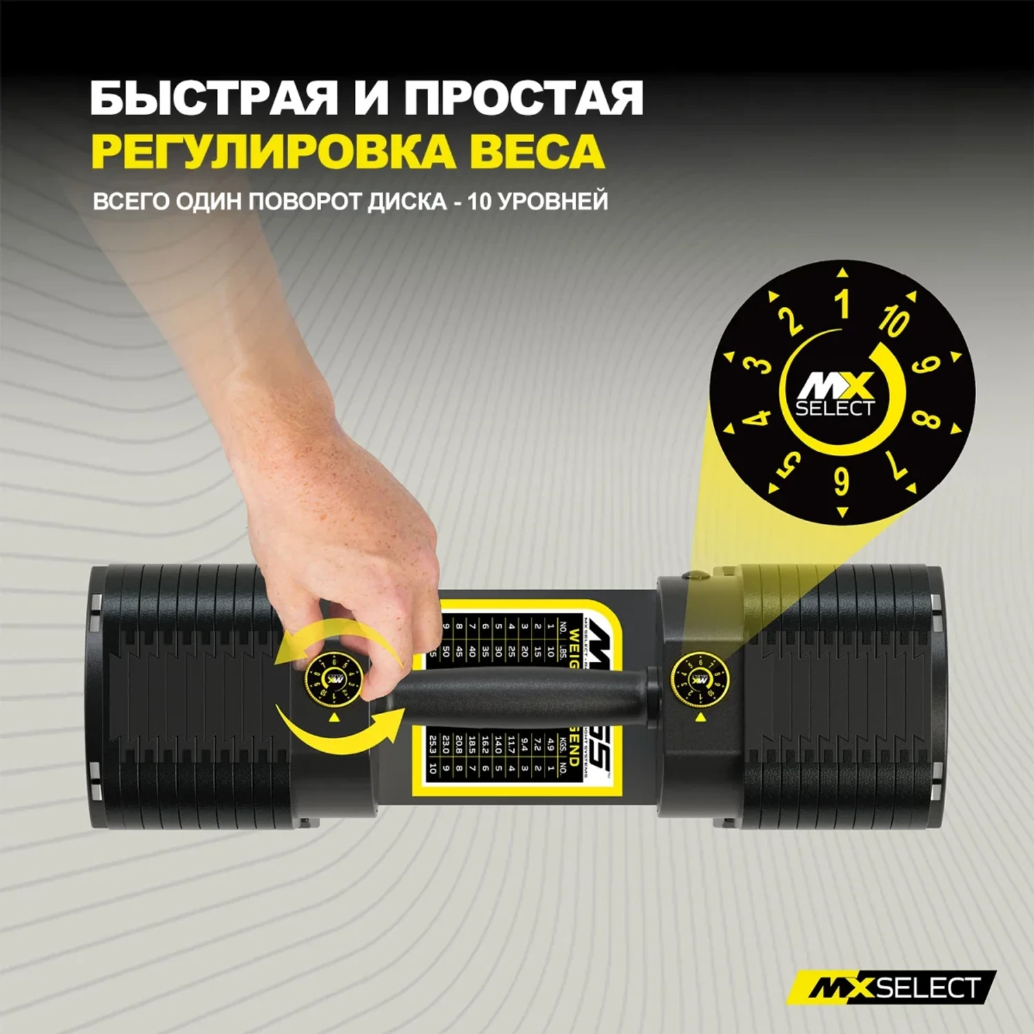 Выбор веса торцевыми селекторами MX55 EVO