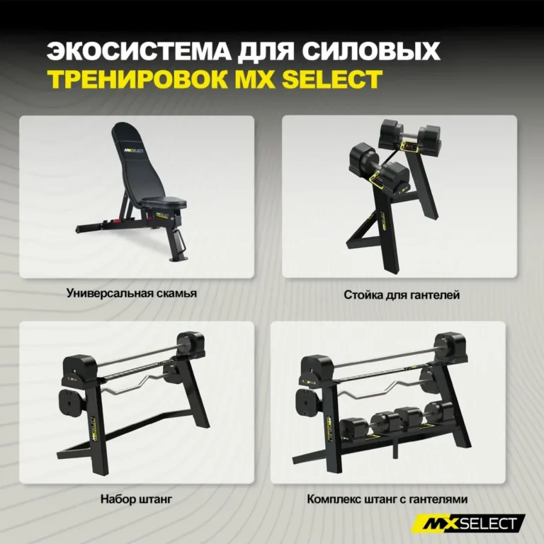 Дополнительные веса MX Select рядом с гантелями